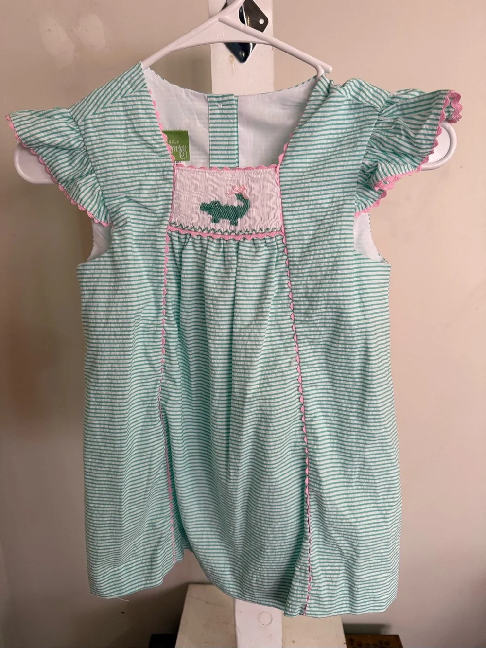 NWT Classic Whimsy Green Seersucker Alligator Smocked Dress